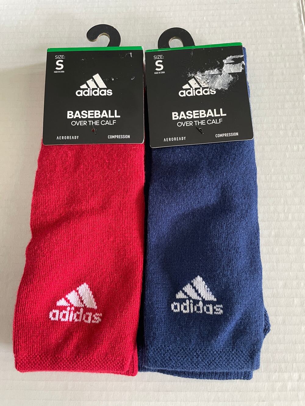 ADULT ADIDAS BASEBALL 2 PAIR RED BLUE SPORTS SOCKS NEW